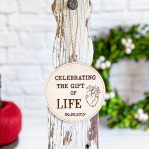 Custom engraved wood ornament, heart transplant ornament, keepsake ornament